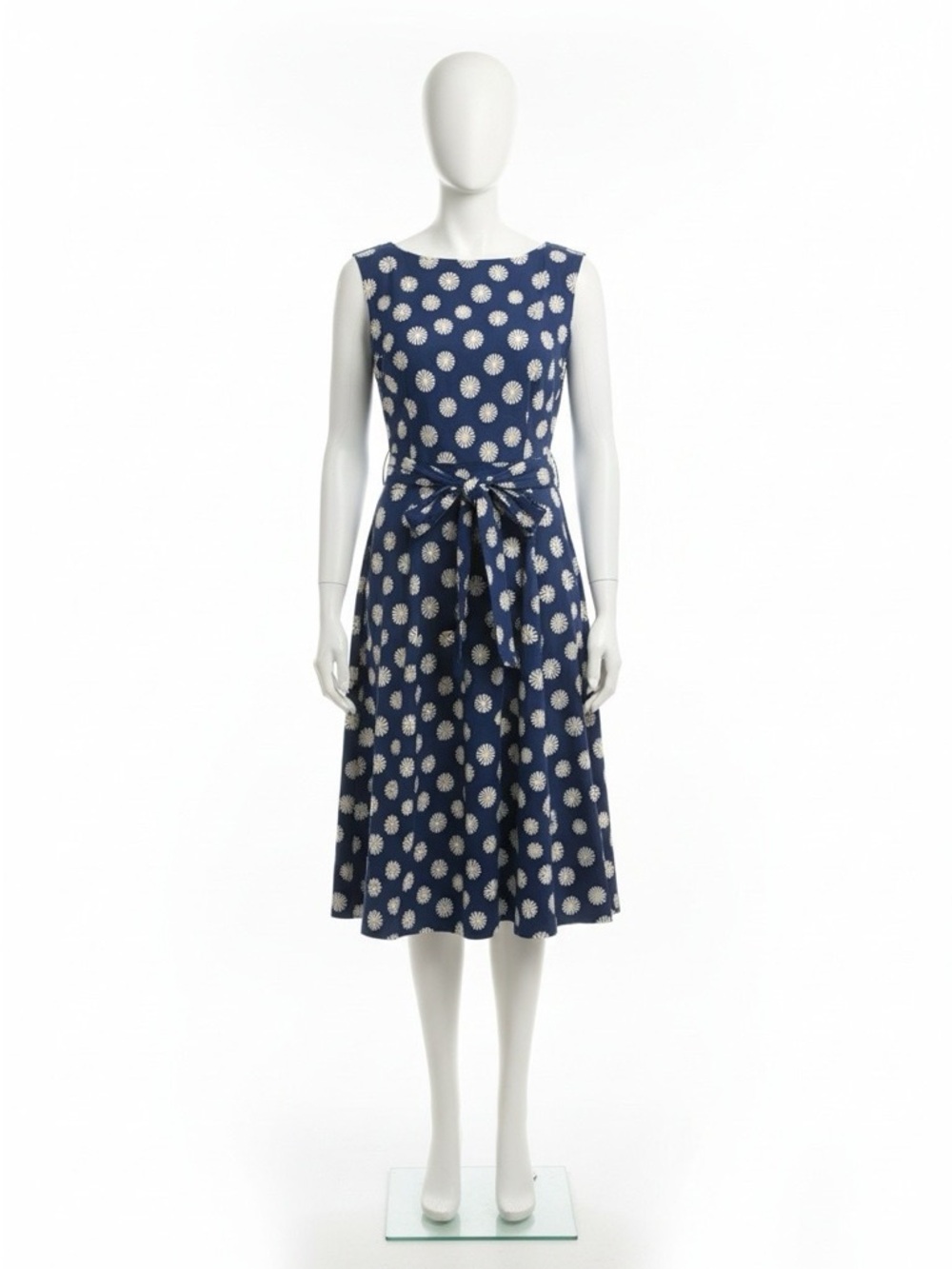 Anne Klein Navy Polka Dot Print Midi Dress with Waist Tie Length 48” Waist 48” - Picture 6 of 13